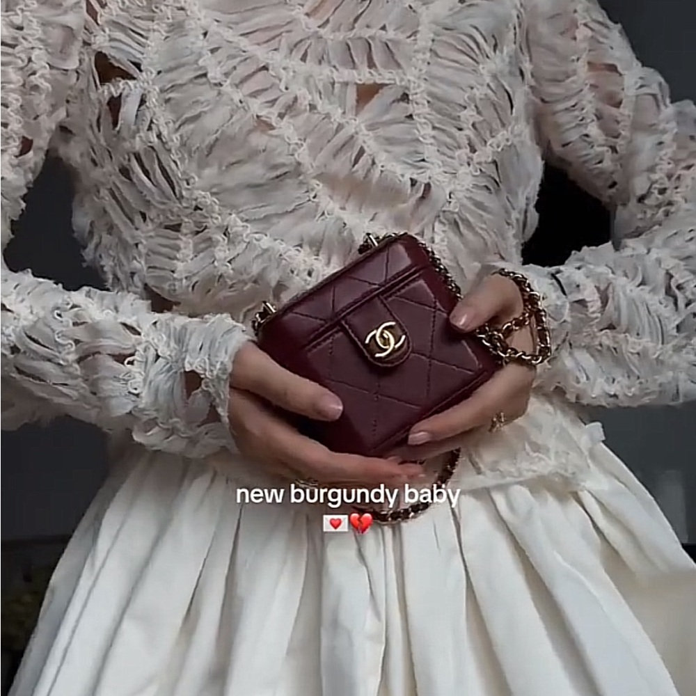 Limited edition Chanel Burgundy Quilted Mini Bag with Gold Chain